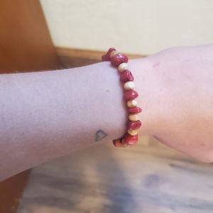 Handmade Red Coral and Wooden Beads Bracelet